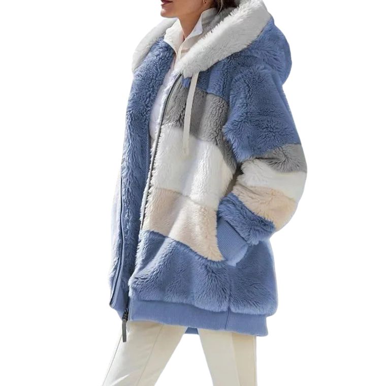 Multicolored fleece jacket with a white background