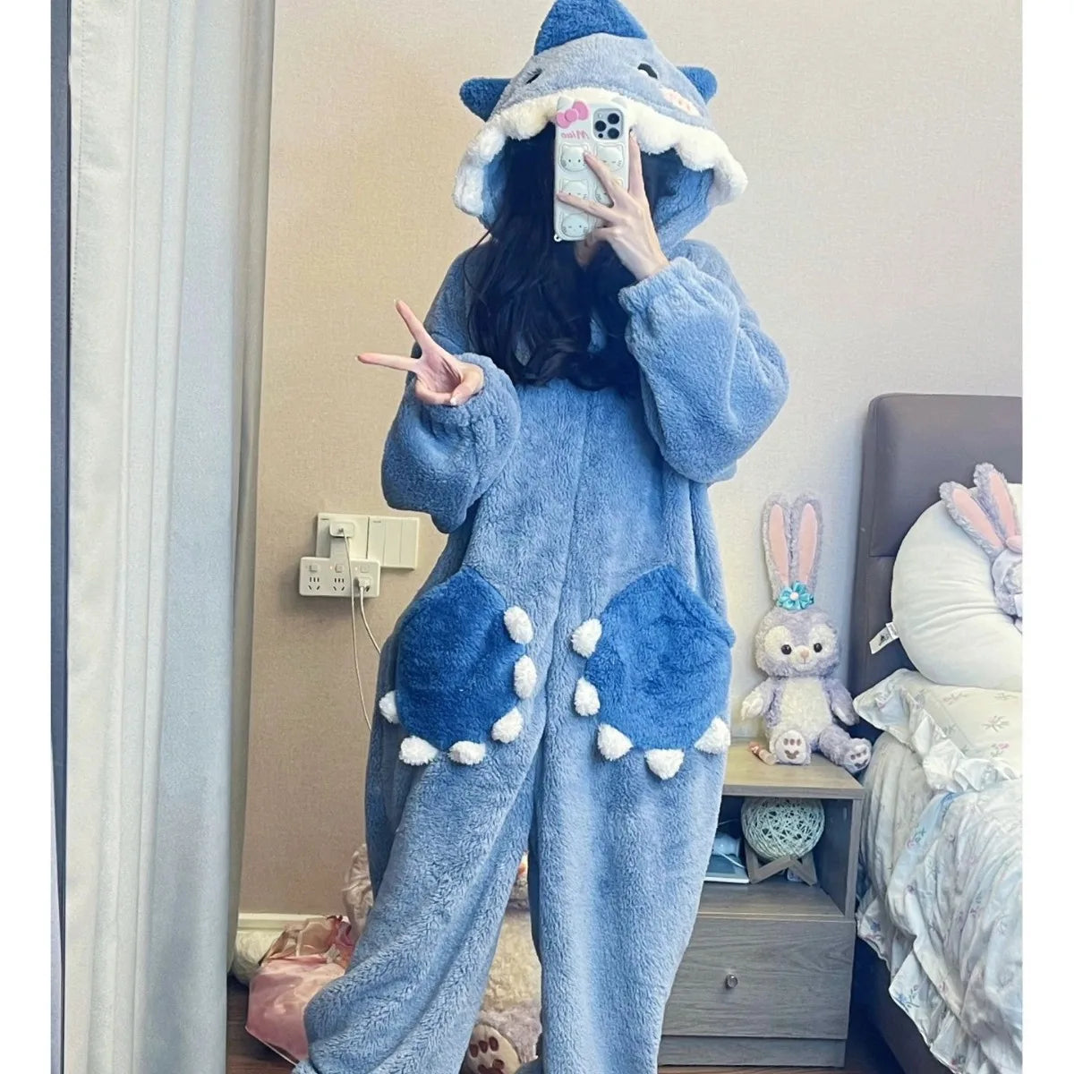 Cute Shark Hooded Onesie for Women – Winter Cosplay Sleepwear